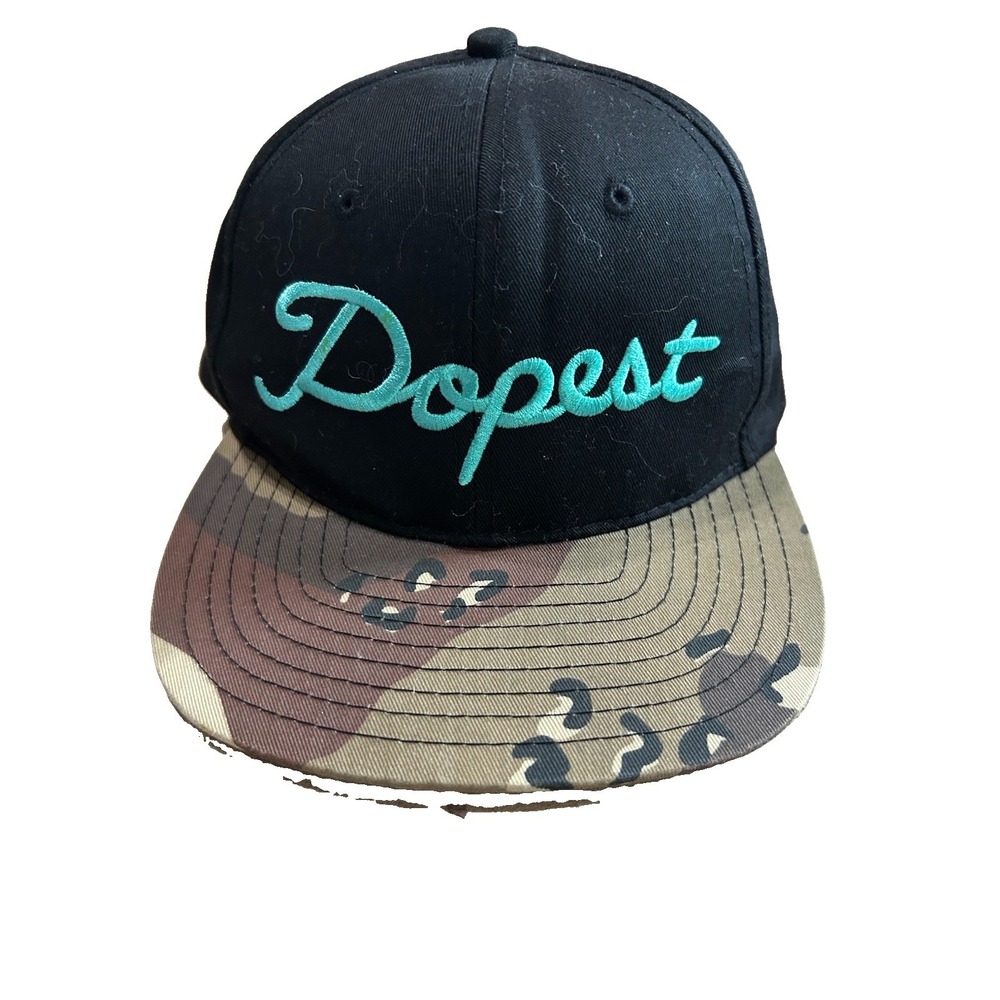 Vintage Dope Brand Dopest Snapback Hat Black & Camo Print Flat Brim Cap